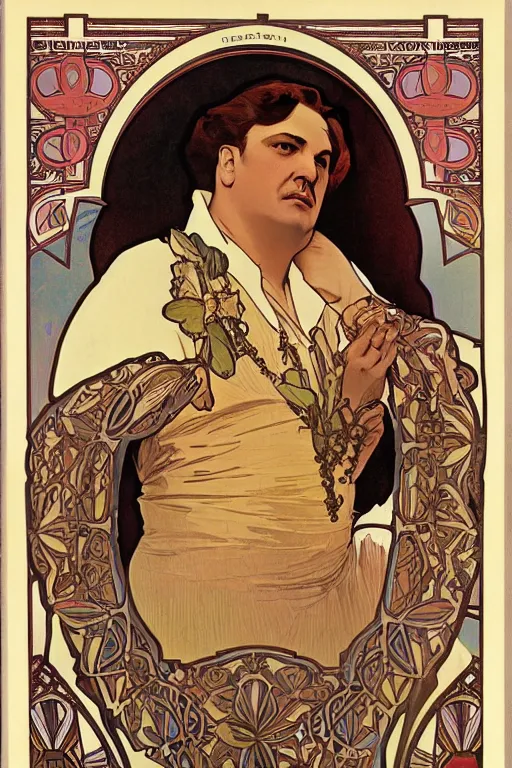 Image similar to tony soprano by alphonse mucha