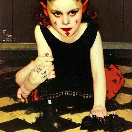 Image similar to goth girl, by Norman Rockwell