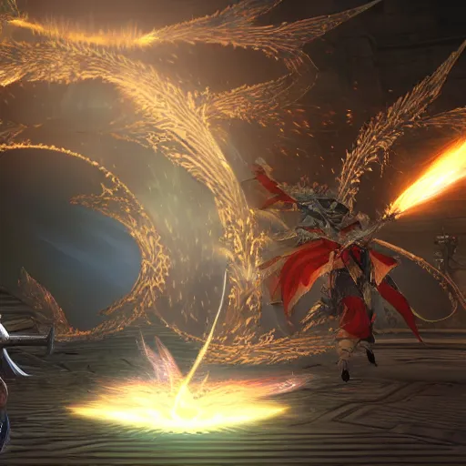 Image similar to Warrior of Light, versus the FFXIV Final Sineater, incredible detail,