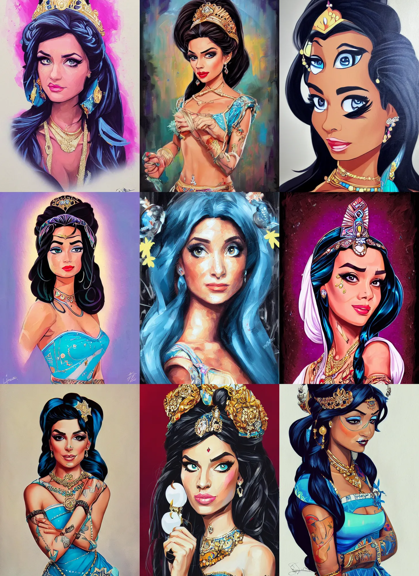 Prompt: a portrait of princess jasmine, in style of Sandra Chevrier and Krentz Cushart