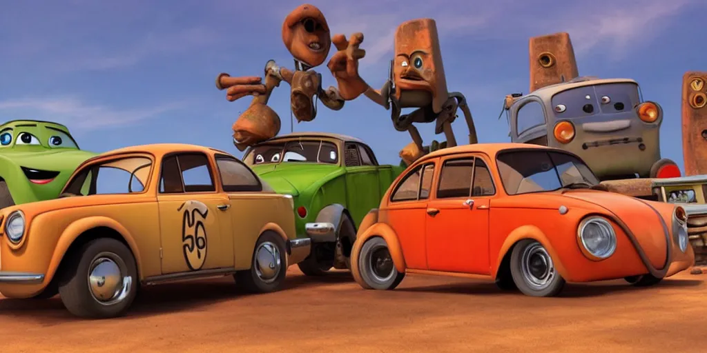 Prompt: mater from pixar cars is a volkswagen jetta