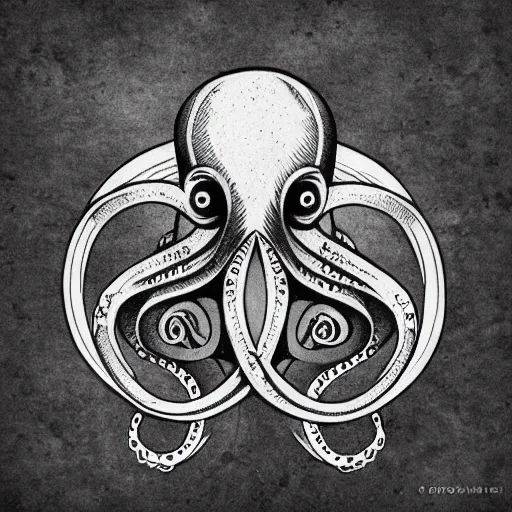 Image similar to a tattoo illustration of an evil octopus, cinematic, symmetric, digital art