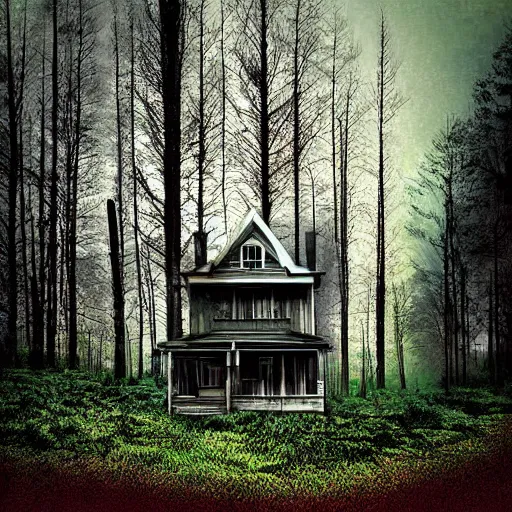 Prompt: digital art, house in forest as horror