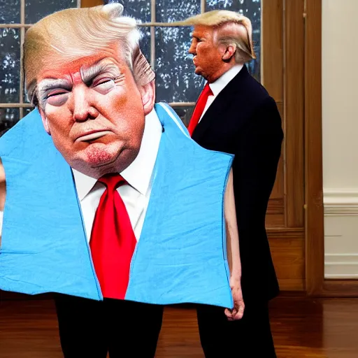 Prompt: pop-up art of Trump wearing diapers