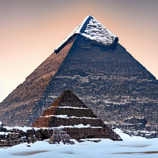 Prompt: photorealistic photograph of the great pyramid of giza in a blizzard by suzi eszterhas, photorealism, photorealistic, realism, real, highly detailed, ultra detailed, detailed, f / 2. 8 l canon ef is lens, canon eos - 1 d mark ii, wildlife photographer of the year, pulitzer prize for photography, 8 k