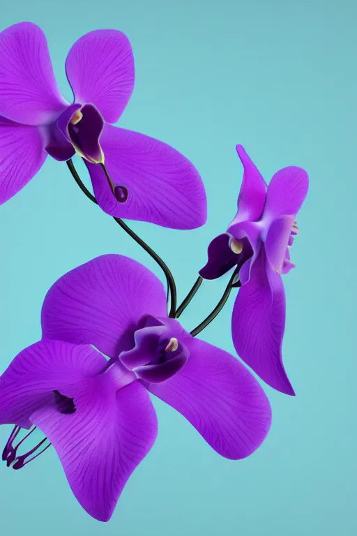 Prompt: a purple and blue orchid, a computer rendering by agnes lawrence pelton, featured on polycount, computer art, rendered in cinema 4 d, octane render, rendered in maya