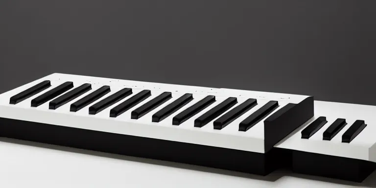 Image similar to dezeen showroom , minimalissimo, archdaily, teenage engineering moad, mother of all decks, product design concept, top down view of moog melotron synthesizer made by jony ives , dieter rams, 8k, high detailed photo