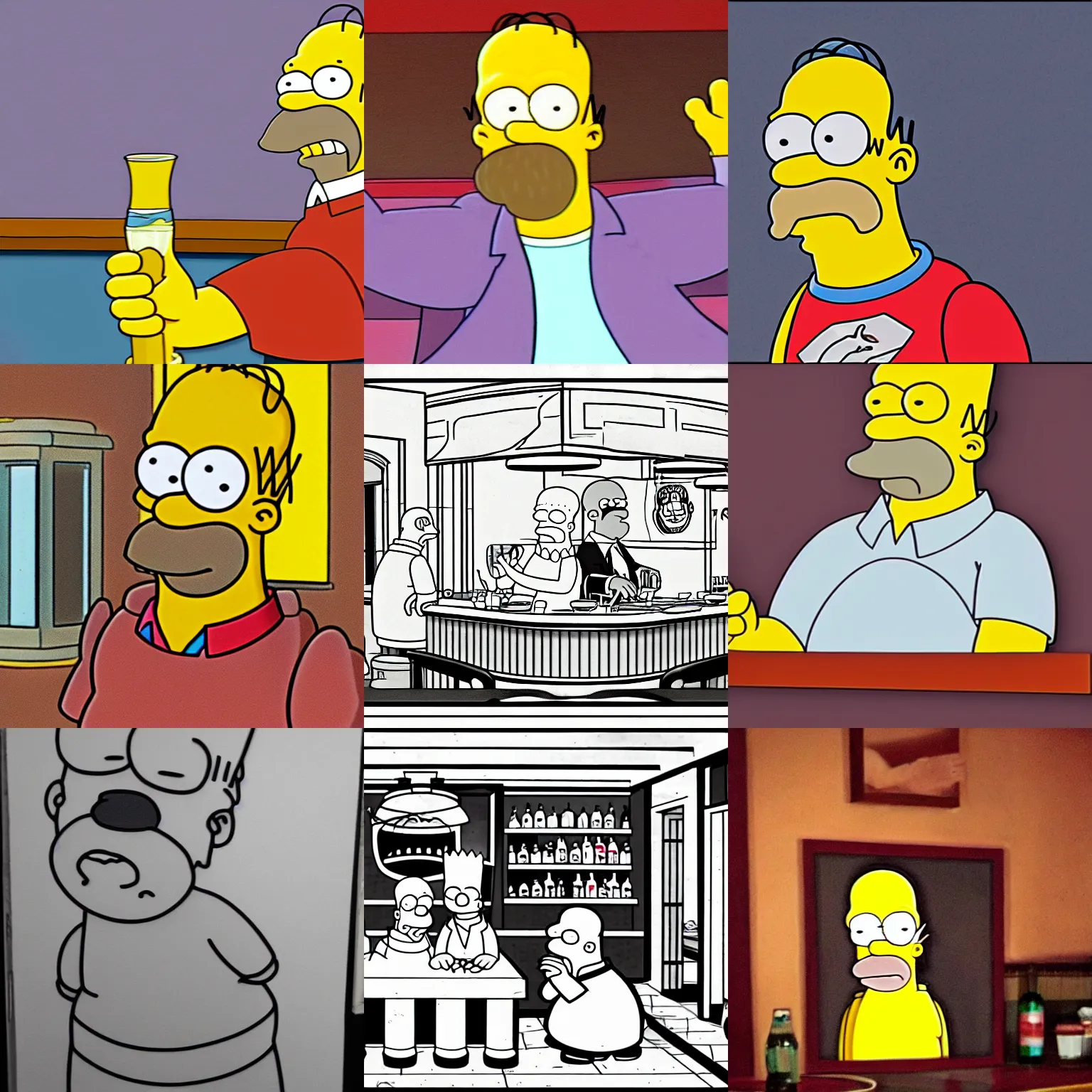 Prompt: homer j simpson in a the simpsons episode, in the bar, sketch