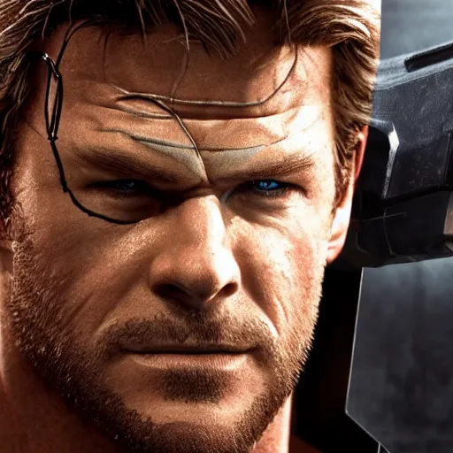 Image similar to Solid Snake portrayed by Chris Hemsworth, HD, photorealistic, cinematic lighting,