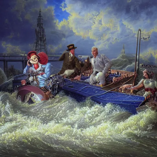 Prompt: Joe Biden swimming in Kentucky flood waters, Realistic, Regal, Refined, Detailed Digital Art, Michael Cheval, Walt Disney (1937), François Boucher, Oil Painting, Steampunk, Highly Detailed, Cinematic Lighting, Unreal Engine, 8k