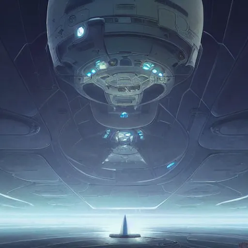 Image similar to professional ominous concept art of a sci - fi space ship touching down at a space station by artgerm and greg rutkowski. an intricate, elegant, highly detailed digital painting, concept art, smooth, sharp focus, illustration, in the style of simon stalenhag wayne barlowe, igor kieryluk.