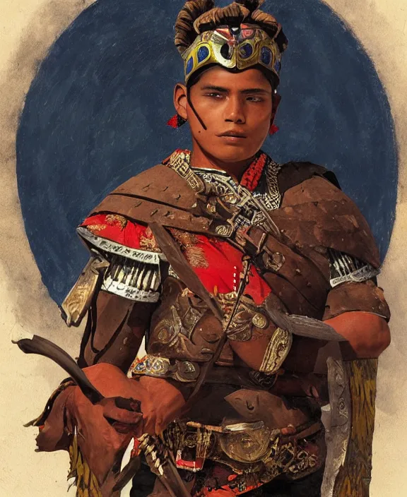 Prompt: portrait of a handsome young aztec warrior in old tenochtitaln, art by denys tsiperko and franz xaver kosler and bogdan rezunenko, hyperrealism