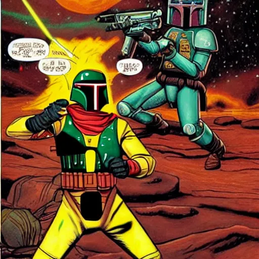 Image similar to captain kirk dueling boba fett on mars