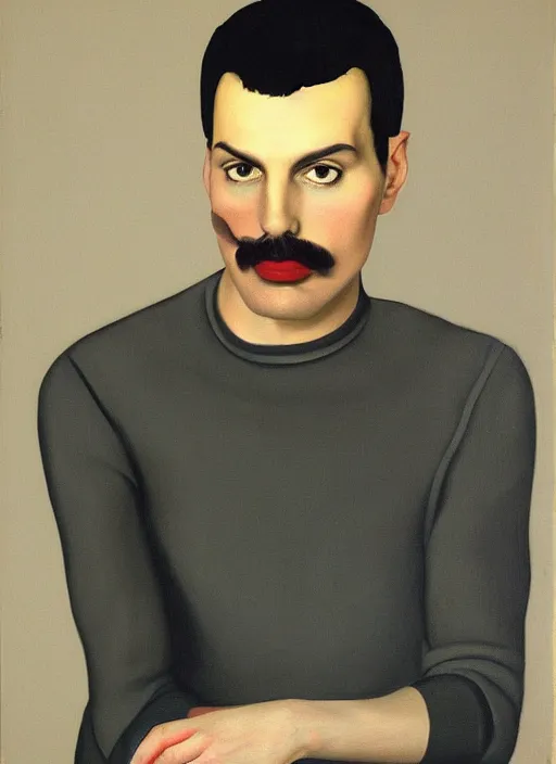 Image similar to a portrait painting of Freddie Mercury by John Currin