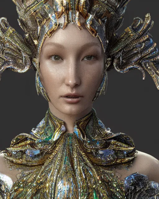 Image similar to a highly detailed metahuman 4 k close up render of an alien goddess bella hadid monument flying in iris van herpen dress schiaparelli in diamonds crystals swarovski and jewelry iridescent in style of alphonse mucha gustav klimt trending on artstation made in unreal engine 4