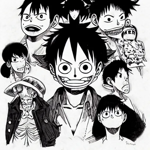 Image similar to [ luffy mustache ] ( by kim jung gi ) ( by george morikawa ) ( by kentaro miura ) ( by eiichiro oda )