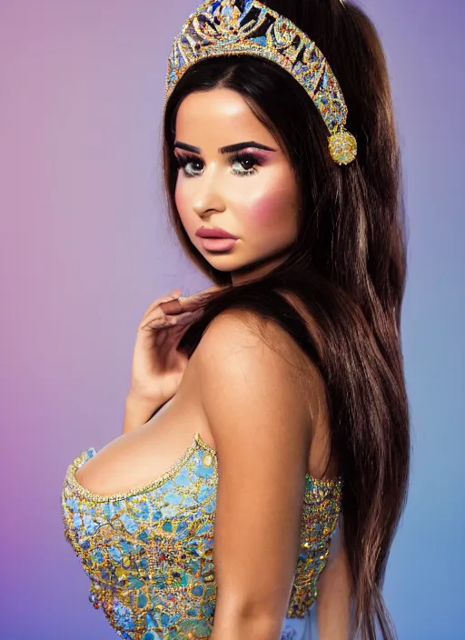 Image similar to portrait of demi rose as princess jasmine, by charlotte grimm, natural light, detailed face, beautiful features, symmetrical, canon eos c 3 0 0, ƒ 1. 8, 3 5 mm, 8 k, medium - format print, half body shot