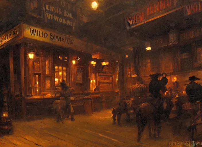 Image similar to oil painting of closeup western saloon bar, wild west, dimly light, dusty and dirty, art by anders zorn, wonderful masterpiece by greg rutkowski, beautiful cinematic light, american romanticism by greg manchess, creation by tyler edlin