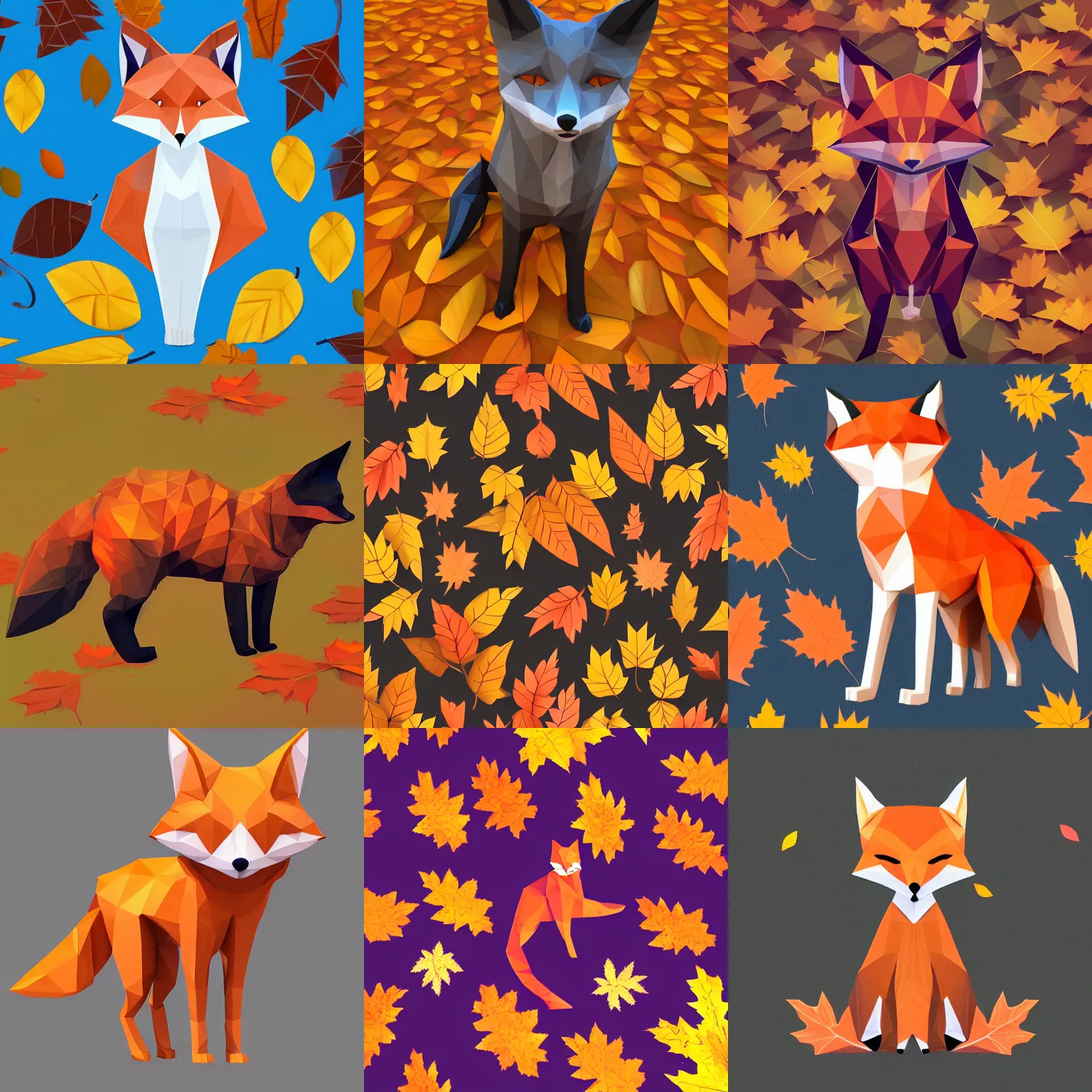 Image similar to super detailed lowpoly fox standing on hyper detailed lowpoly autumn leaves autumn leaves autumn leaves autumn leaves