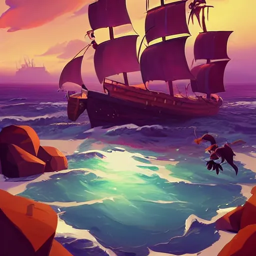 Image similar to painting treasure on sea of thieves game smooth median photoshop filter cutout vector, behance hd by jesper ejsing, by rhads, makoto shinkai and lois van baarle, ilya kuvshinov, rossdraws global illumination