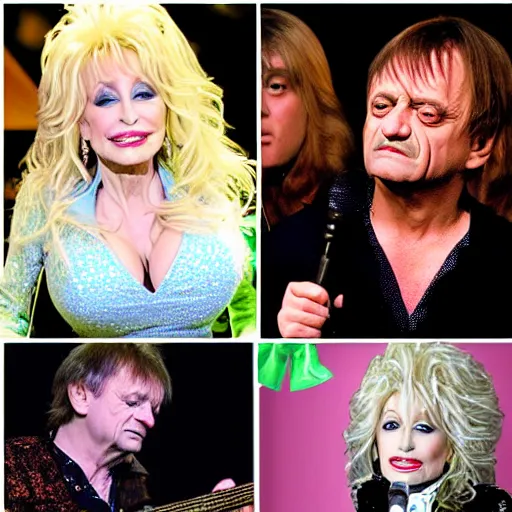 Image similar to blend between dolly parton and mark e smith