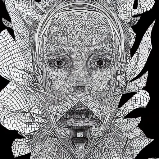 Image similar to Geometrically surreal, extremely high detail, photorealistic, intricate line drawings, dotart, album art in the style of James Jean