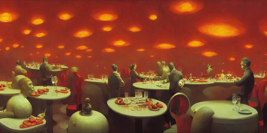 Image similar to spherical lava people at underwater restaurant Edward Hopper and James Gilleard, Zdzislaw Beksinski highly detailed