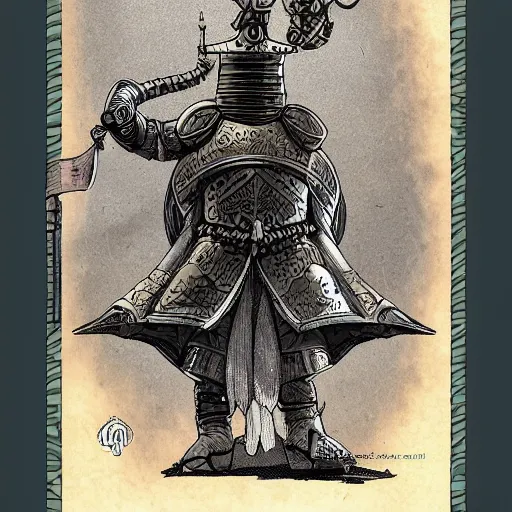 Prompt: elephantine armored knight mace, ornate, anthropomorphic humanoid, elephant head, dungeons and dragons manual illustration, al - qadim