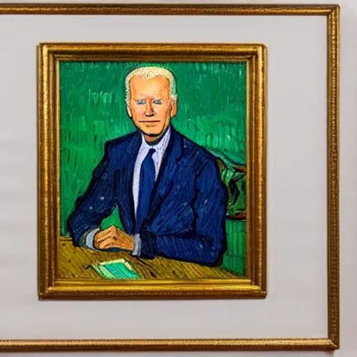Prompt: joe biden portrait, painting by vincent van gogh, oil painting, detailed, award - winning