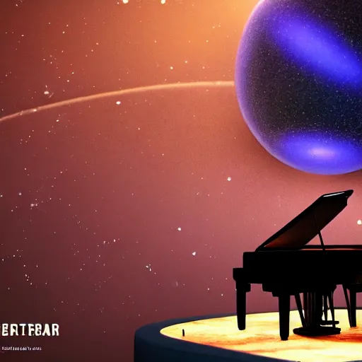 Image similar to a hyperrealistic 3D octane render of an elephant playing piano in a planetarium with planets and galaxies, trending on artstation, 8k, 4K, dramatic lighting, glowing, volumetric lighting, ray tracing, unreal engine