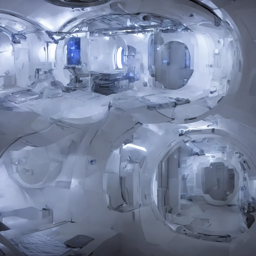 Prompt: A cryogenic sleep chamber in a spaceship, Sci-Fi, Holywood Large budget movie, Cinematic camera, intrincate detalied, 8k, dynamic lighting