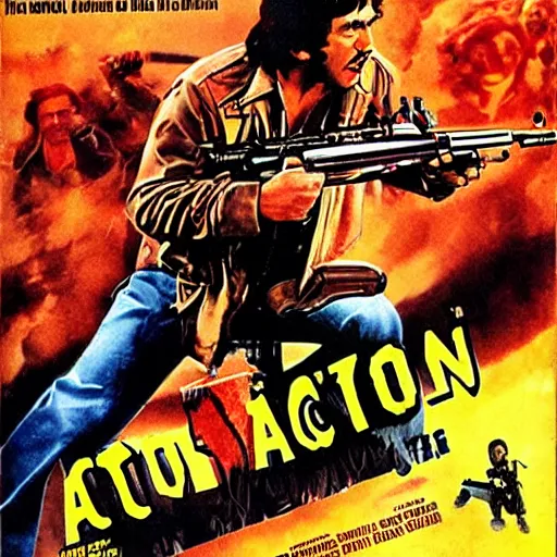 Prompt: movie poster of a action film from 1970