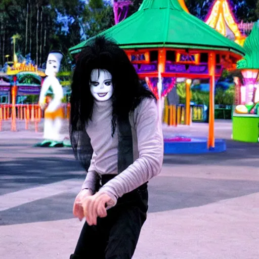 Image similar to the ghost of michael jackson haunting an amusement park