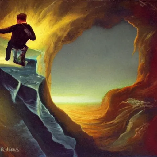 Image similar to falling off the edge of the earth, romanticism artwork