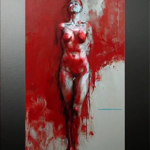 Prompt: full body portrait of a woman in the shape of red paint, artwork by guy denning and charlie bowater,