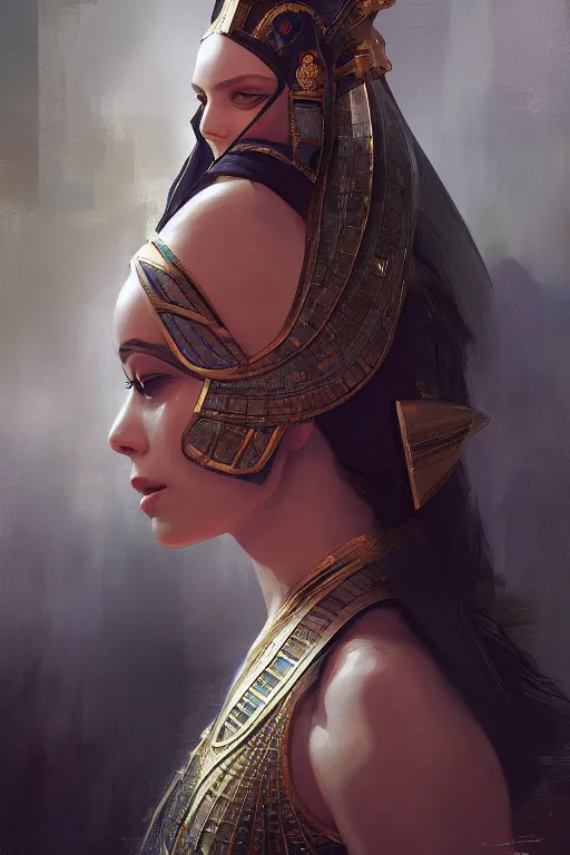 Image similar to egyptian princess, gorgeous, portrait, powerfull, intricate, elegant, volumetric lighting, digital painting, highly detailed, artstation, sharp focus, illustration, ruan jia