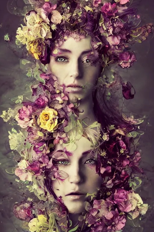 Image similar to beautiful elven women clothed in flowers by malgorzata kmiec and alberto seveso, floral, ethereal, elegant