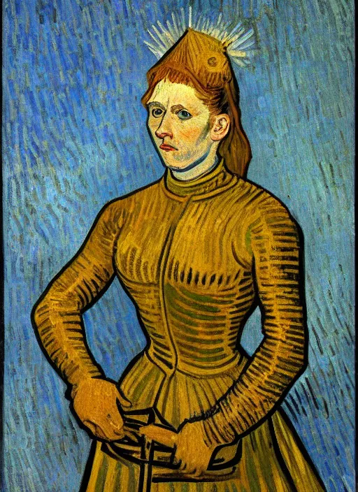 Image similar to !! portrait of joan d'arc!! by van gogh, detailed expressionist oil painting masterpiece with detailed face, 8 k resolution, smooth, sharp focus