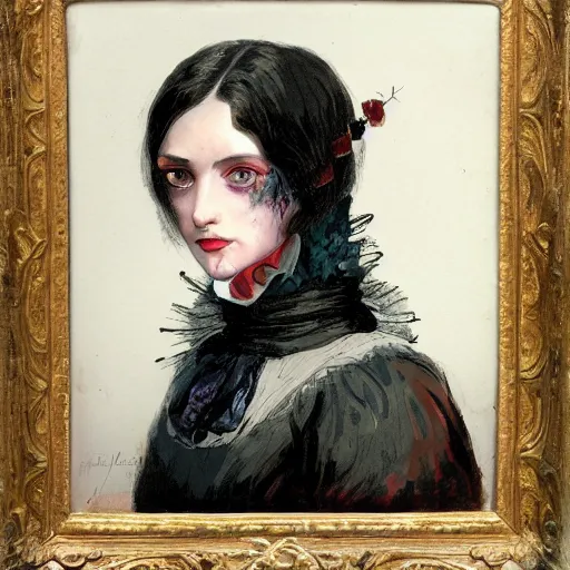 Prompt: head and shoulder portrait of a victorian female vampire, painted by bloodborne, vibrant colors