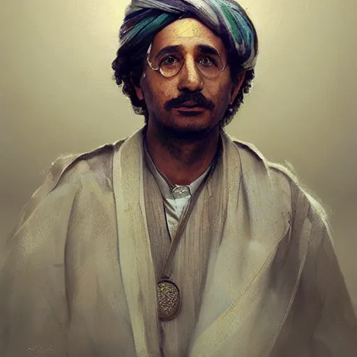 Image similar to a portrait of a Kurdish Albert Einstein in Kurdish clothes by Greg Rutkowski, digital art, horror, chiaroscuro, trending on artstation, anime arts, featured on Pixiv, HD, 8K, highly detailed, good lighting, beautiful, epic, masterpiece