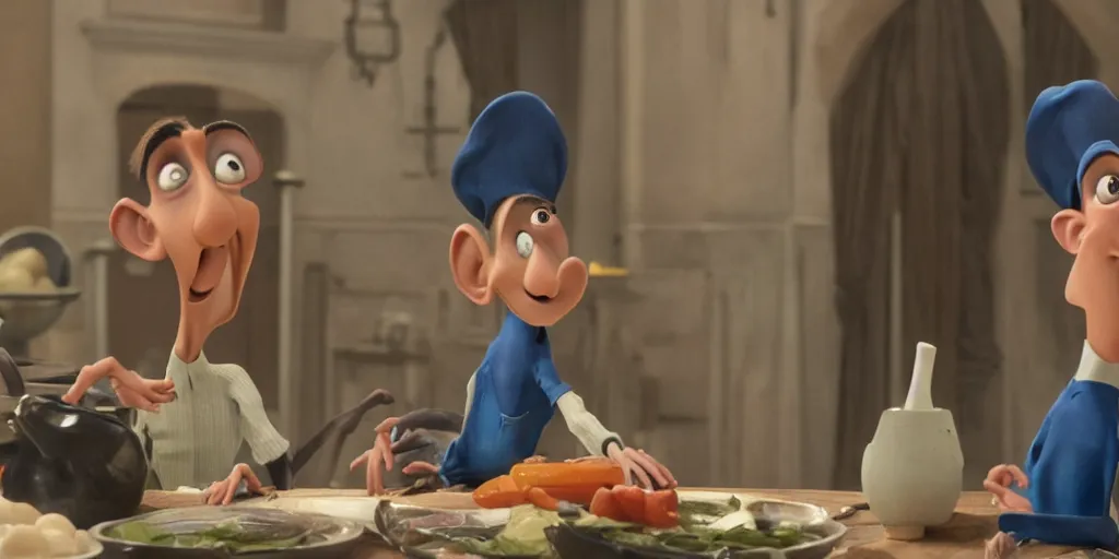 Image similar to a still from ratatouille with Adam driver