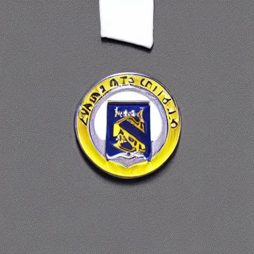 Image similar to high school badge, lapel, pinnable, angled, highly detailed, grey background, restrained, private school, two - and - a - half dimensional