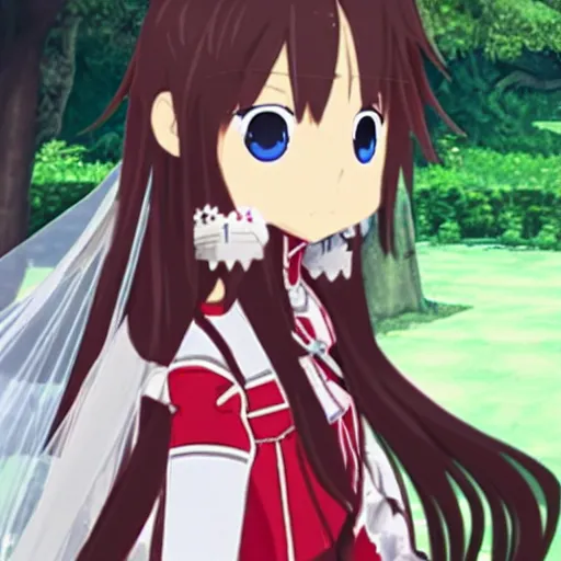 Prompt: yuuki asuna in her wedding dress, extremely long hair, nintendo 64