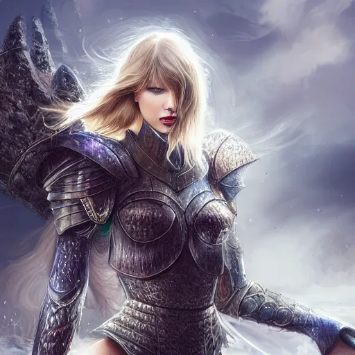 Image similar to the picture of taylor swift in a knight armor, epic fantasy art, mystical, mystic atmosphere, mythology, photo realistic, high detail, ultra realistic, hyper realistic, high definiton, 4 k uhd,