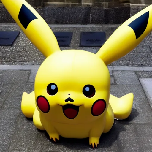 Prompt: a pikachu marble statue in London, intricate detail