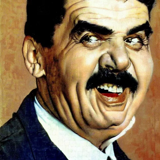 Prompt: norman rockwell painting of ernie kovacs, closeup face.
