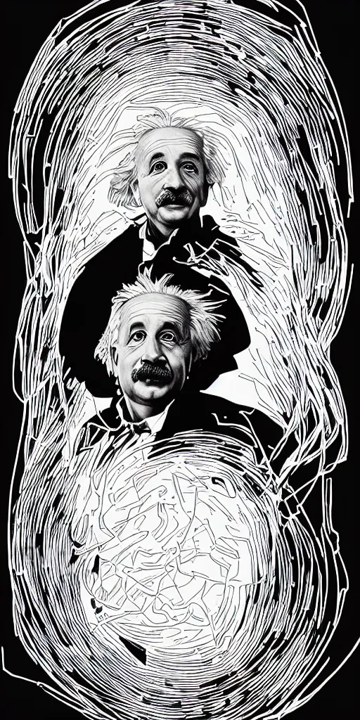 Image similar to portrait of albert einstein in front of a space - time diagram, by laurie greasley