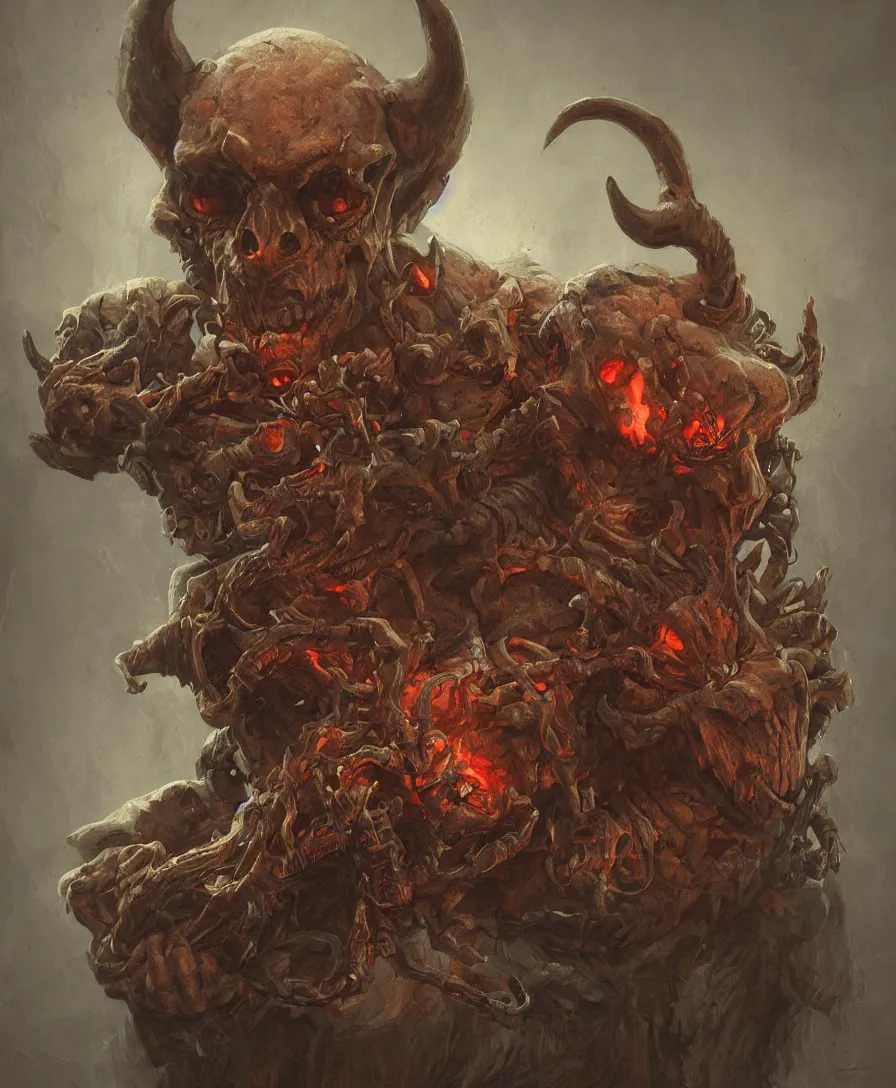 Prompt: bust portrait close up devil holding skull on hand, illustrated by Simon Stålenhag and Gaston Bussiere, intricate, ultra detailed, photorealistic, trending on artstation