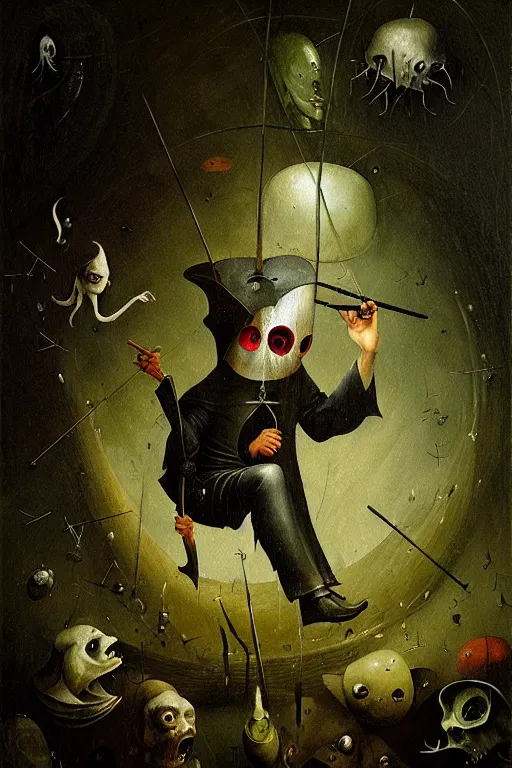 Prompt: hieronymus bosch, greg rutkowski, anna podedworna, painting of a pickle in a suit and eye with an eyepatch