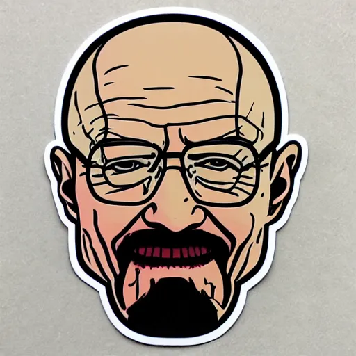 Image similar to die cut sticker, walter white laughing like the joker, splatter paint